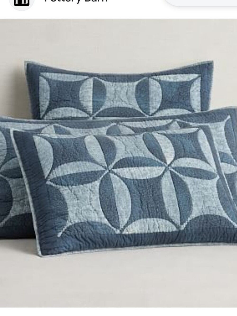 POTTERY BARN HARPER  Quilted  Shams  Set Of  2 SHAMS BLUE/NAVY WEDDING RING..Nwt